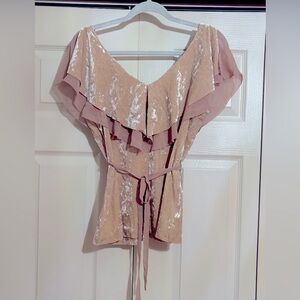 White House Black Market Light Pink Velvet Blouse size Medium